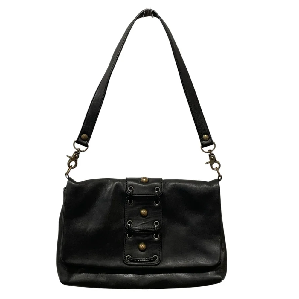 Donald J Pliner Womens Leather Bag Purse Shoulder Strap Brass Hardware Black